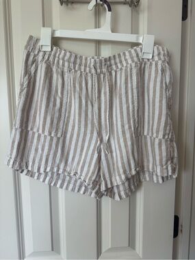 J. Crew Beige and White Striped High-Waist Shorts